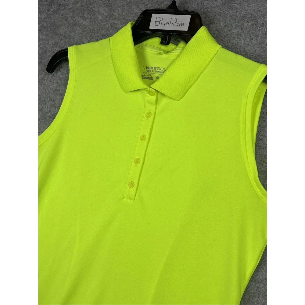 Nike Golf Dri-Fit Sleeveless Polo Shirt Woman's Florescent Neon Yellow Medium - Picture 6 of 6